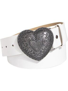 Women White With Heart-shaped Buckle Soft Faux Leather Vintage Y2k Cowgirl Belt